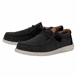 New Products -Heydude FW23 M 40296 001 WALLY WASHED CANVAS BLACK LEFT PAIR